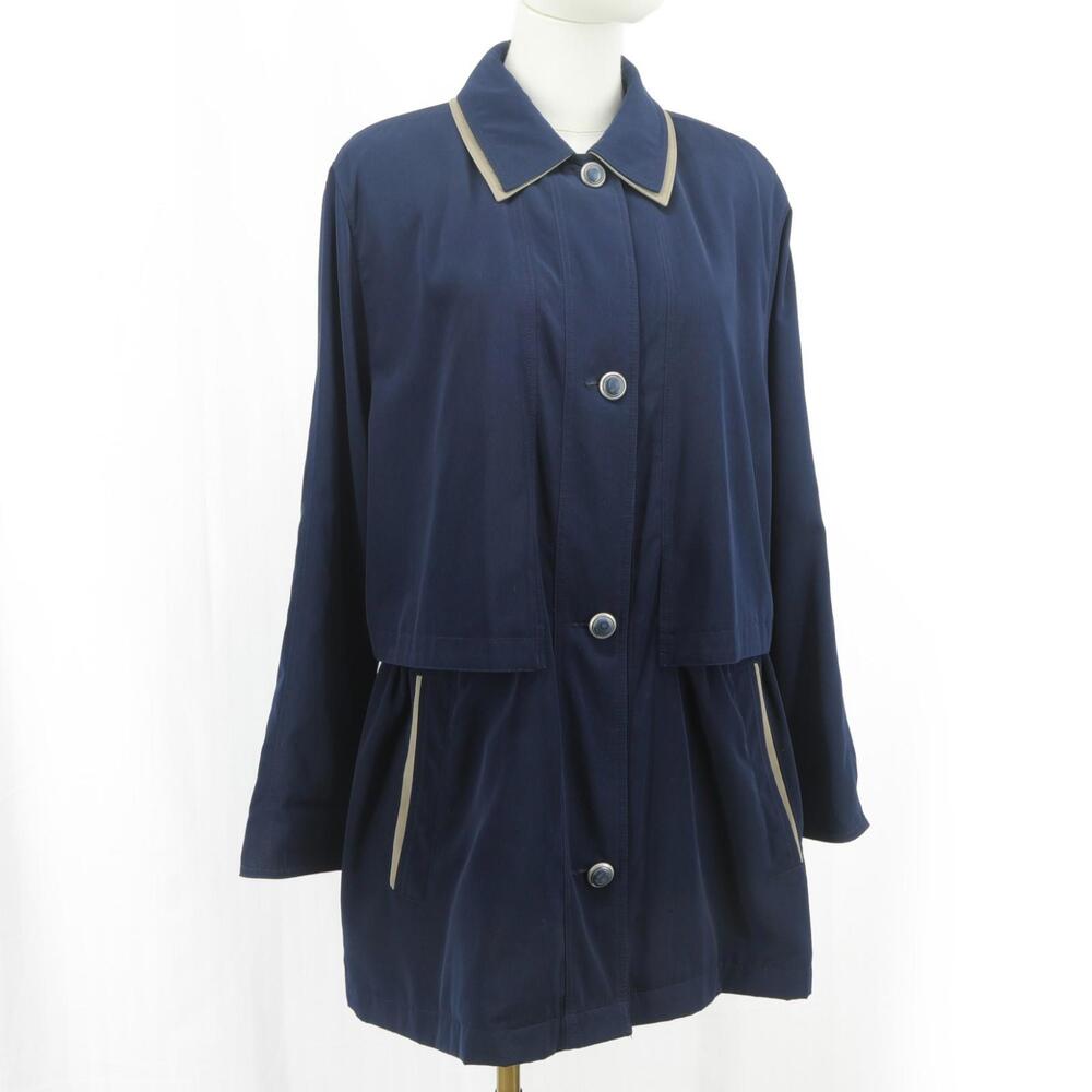Outbrook Women’s Navy Blue Rain Jacket Lightweight Trench Coat with Beige Trim M